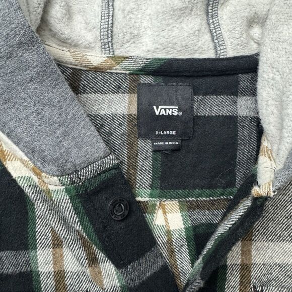 VANS Flannel Hoodie Lopes Boys XL Plaid Button Up Long Sleeve Outdoor Skater IY6 - Picture 3 of 8